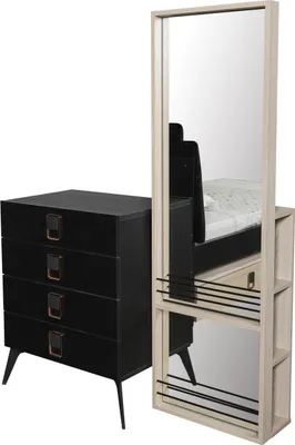 Produktbild von Kommode mit Spiegel Jugendzimmer Schwarz Möbel Holz Regal Kommoden