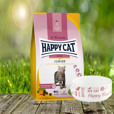 Produktbild von Happy Cat Young Junior Landgeflügel 4 kg + Gratis Futternapf