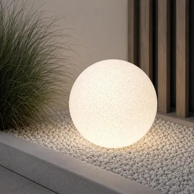 Produktbild von LUMILED Stein Kugelleuchte Außen 30cm Außenkugelleuchte Kugellampe Gartenkugel Außenleuchte Kugel Wegeleuchte IP44 E27 Fassung Anschlusskabel 1,95 m