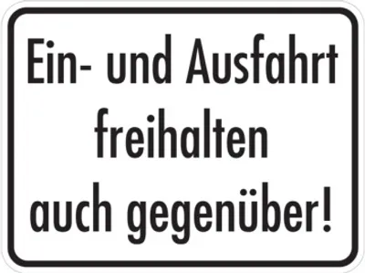Produktbild von Dreifke® Hinweisschild, Ein- und Ausfahrt freihalten auch gegenüber, 300x400m...