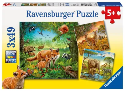 Immagine prodotto di Ravensburger, puzzle "Animali del mondo" - 3 puzzle da 49 pezzi, adatti a bambini dai 5 anni in su