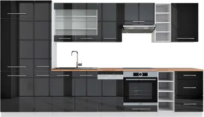 Produktbild von Küchenzeile Vicco Fame-Line Anthrazit Hochglanz/Weiß 355 cm , AP Eiche, Model 49267