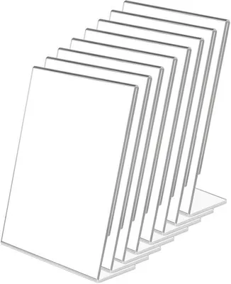 Productafbeelding van Ibenzoa® A6 Acryl tafelstandaard, 2 mm, kristalhelder – L-vormig, stevige set van 8 stuks voor menukaarten, foto's en posters, transparante presentatiehouder