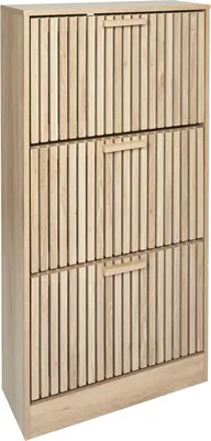 Productafbeelding van HowHomely | Botníky - Botník - 60 x 113 x 24 cm - Beige - Voorzijde met ribbels