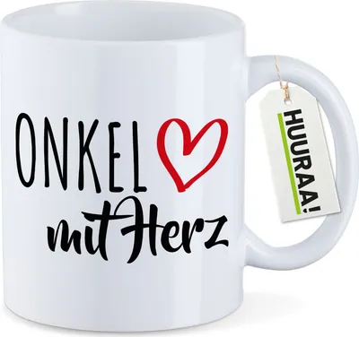 Produktbild von Huuraa Kaffeetasse Onkel mit Herz 330ml Weiß Keramik Kaffeebecher Geschenkidee