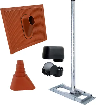 Produktbild von PremiumX DELUXE X130-48 Dachsparrenhalter SAT Antenne ALU-Ziegel Manschette rot Kappe