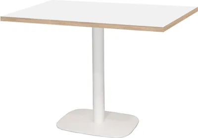 Produktbild von Tisch 120 x 70 cm – runder weißer Sockel mit weißen Holzkanten
