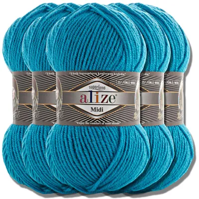 Produktbild von Alize 5x 100g Superlana Midi Wolle, Uni, Häkeln, Stricken (Turquoise | 484)