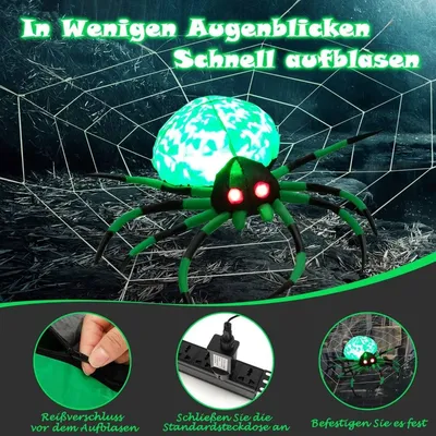 Productafbeelding van Opblaasbare Halloween-spin met spinnenweb en een roterend LED-licht