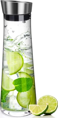 Produktbild von Glas-Wasserkaraffe mit Deckel für Getränke - 1 Liter - vielseitig einsetzbar