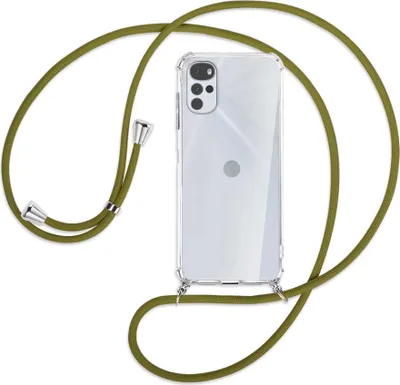 Produktbild von Handykette Backcover-Schutzhülle mit Band (Metall silberfarben) für Motorola Moto G22 4G - khaki