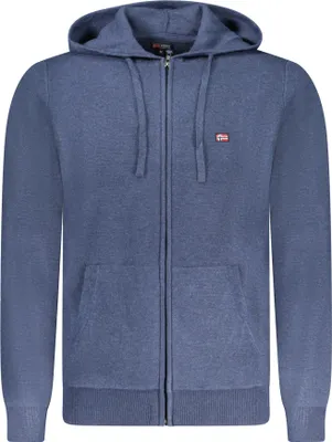 Produktbild von Blauer Herren-Cardigan mit Kapuze und Stickerei - Norwegen-Stil 1963