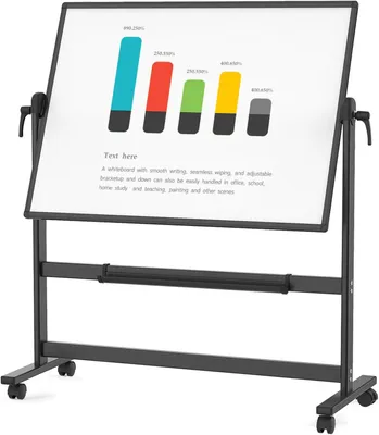 Zdjęcie produktu dla Mobilna tablica suchościeralna dwustronna, magnetyczna, o wymiarach 120 x 90 cm, z czarną aluminiową ramą i podstawą