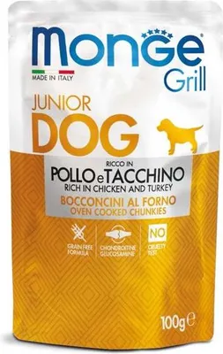 Imagen del producto de Monge Dog Grill, bocadillos para cachorros, con pollo y pavo, 100g