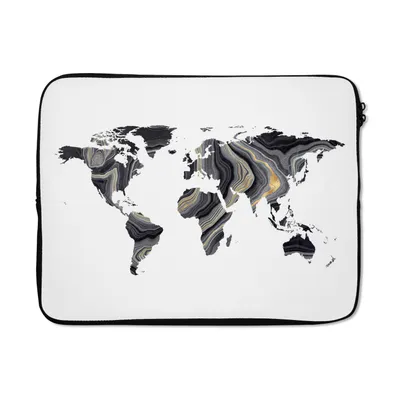 Produktbild von MuchoWow® Laptop Hülle 15 Zoll Weltkarte - Gold - Linie Laptoptasche - Laptoptasche - Sleeve - Rundum-Schutz