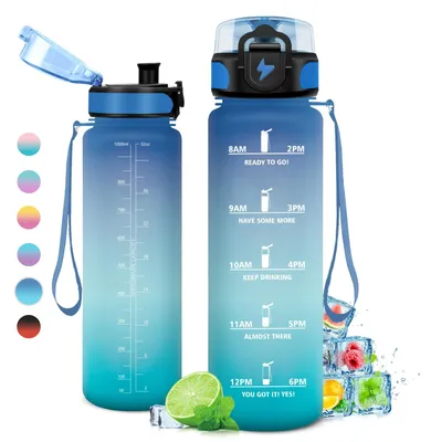 Motivierende Trinkflasche 1 l mit Zeitmarkierungen, auslaufsicher