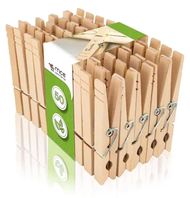 Image de Pince à linge en bois - Bouleau - 84 mm - Naturel - Lot de 50