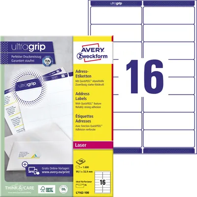 Image de AVERY Zweckform L7162-100 AVERY Zweckform QuickPEEL Étiquettes d'adresse, 99,1 x 33,9 mm