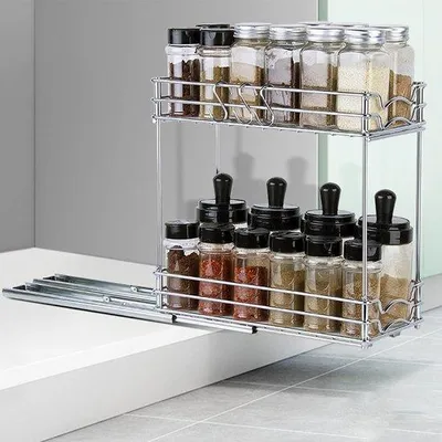 Zdjęcie produktu dla Dwupoziomowy organizer do kuchni, szuflady, przegródki, półka, srebrny, 28 x 13 x 26 cm