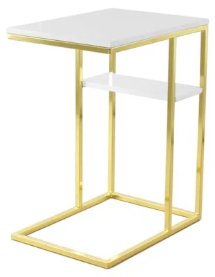 Produktbild von Padiro Beistelltisch rechteckig 48 x 35 x 62 cm - Weiß/Gold - modern, Art-déco-Glamour-Look - MDF und Edelstahl - mit Ablagefach