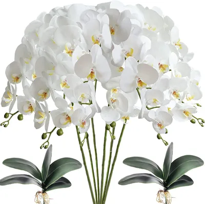 Productafbeelding van Kunstorchideeën Set - Nep Bloemen - Decoratie Huis - Real Touch Materiaal - 80 cm - Wit