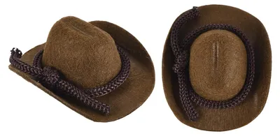 2 Mini-Cowboyhüte, braun, 6,5 x 7,2 x 3 cm, aus Vliesstoff