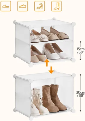 Produktbild von Schuhregal mit Tür - 8 Fächer - schmal - für 32 Paar Schuhe - weiß