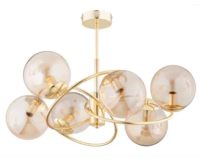 Obrázok produktu pre Luster WIROMAT, zlatý a jantárový, 6xE14x10W, sklo, rozmery: 40x66x66 cm, IP20, Alfa