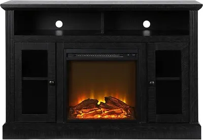 Imagen del producto de Ameriwood Chicago: Consola para televisión con chimenea eléctrica, tamaño 50 pulgadas, con acabado en color negro que imita la madera de roble