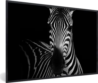 Produktbild von MuchoWow® Gerahmtes Poster Zebra - Schwarz - Weiß - Tiere 90x60 cm - Poster mit Schwarzem Bilderrahmen Wandposter Rahmen Foto Bilder - Fotorahmen - Foto-Plakat