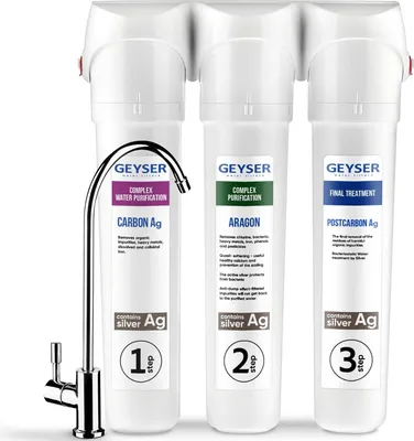 Zdjęcie produktu dla GEYSER SMART Podblatowy system filtracji wody z 3-stopniowymi wkładami, ARAGON + CATALON, filtr wody pitnej, zestaw z kranikiem, do 12 miesięcy