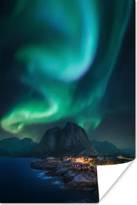 Produktbild von MuchoWow® Poster Nordlicht über dem Fjord 60x90 cm - Wanddekoration