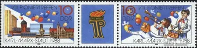 Produktbild von Briefmarken DDR 1988 Mi WZd760 (kompl.Ausg.) (3181-3182 als Dreierstreifen) gestempelt Pioniertreffen