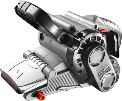 Produktbild von GRAPHITE Bandschleifmaschine 800W, endloses Band 75 x 457 mm, Schleifbandvorschub 160-260 m/min, aktive Schleiffläche 75 x 146 mm, Durchmesser der Führungsrolle 16 mm, (LxH) 300 x 140 mm, Masse 3,1 kg, Zubehör: Schleifband, Staubbeutel, Koffer
