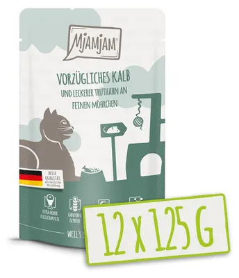 Zdjęcie produktu dla MjAMjAM - Quetschie - 12x125g cielęcina & indyk z marchewką karma mokra dla kotów karma pełnoporcjowa