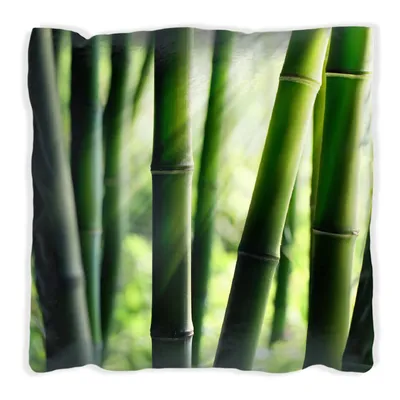 Produktbild von Wallario Premium Kissen, weiche Oberfläche, mit Motiv Bambuswald und Sonnenstrahlen, Größe: 30 x 30 cm, mit weißer Rückseite