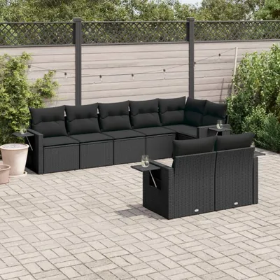 Produktbild von Design 8-tlg. Garten-Sofagarnitur mit Kissen Schwarz Poly Rattan, Gartenmöbel-Sets 2024 Neu