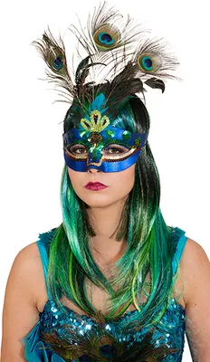 Produktbild von Bezaubernde Pfauen-Maske mit Federn & Pailletten Grün-Blau