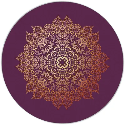 Produktbild von Wallario Premium Glasbild, freischwebende Optik, kräftige Farben, rund 50cm Durchmesser, Motiv goldenes Mandala auf violettem Hintergrund
