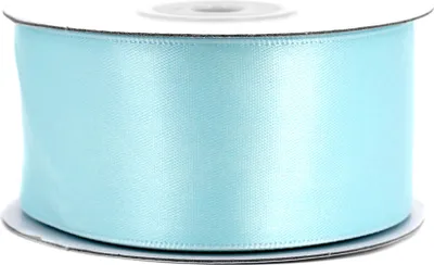 38mm breites, 20m langes, doppelseitig glänzendes hellblaues Satinband auf Rolle. Für Bastelprojekte und Geschenkverpackungen