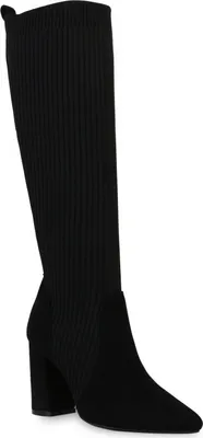 Produktbild von VAN HILL Damen Schlupfstiefel Stiefel Spitze Strick Absatz-Schuhe 839888, Farbe: Schwarz Velours, Größe: 37