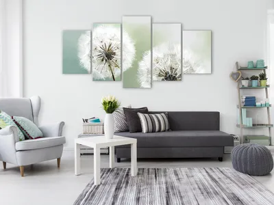 Produktbild von Akustikbild Pusteblumen Blumen 200x100 cm Bilder Akustikschaum Hochleistungsschallabsorber Schallschutz Leinwand 5 tlg Wandbild Raumakustik Schalldämmung b-B-0223-b-m
