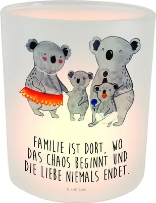 Produktbild von Mr. & Mrs. Panda Glas Windlicht Koala Familie - Transparent - Geschenk, Kinder, Koalas, Kerzenglas, Teelichthalter, Muttertag, Deko, Kerzenhalter, Papa, aus