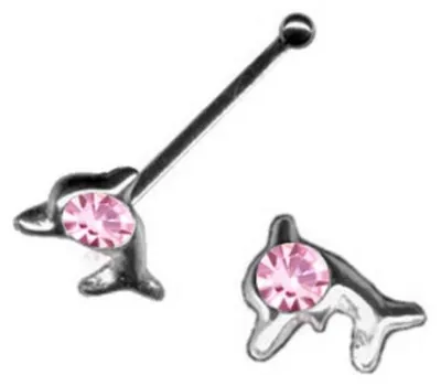 Produktbild von Nasenpiercing: Nasenstecker Piercing Delfin Delphin 925 Silber Pink