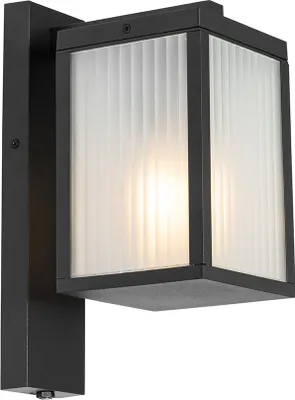 Produktbild von Außenwandlaterne Schwarz mit Geripptem Glas und Hell Dunkel Sensor Charlois