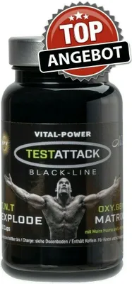 Produktbild von BPV - TESTATTACK 60 Kapseln - Pre-Workout Booster - Hardcore Booster für EXTREME Trainingseinheiten - Hochdosiertes Kombi-Produkt perfekt geeignet für Sportler und aktive Männer - Mit 7 hochwertigen Inhaltsstoffen - Optimal bei intensiven Belastungen. Auch zu finden unter der Kategorie: Maca, L-Arginin, Zinc, Guarana, Ginseng, Koffein, Creatin Monohydrat, BCAA, EAA, Aminosäuren, Kreatin, Sporternährung, Supplements, Tribulus Terrestris, Vitamine, Mineralstoffe, Vitalstoffe