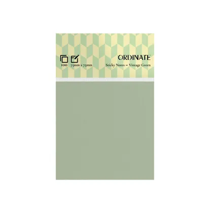 Produktbild von Ordinate-Vintage Green | Sticky Notes | Vintage Palette | 100 Blatt pro Blatt, 75 mm x 75 mm, Haftnotizen in Retrofarben für Notizen
