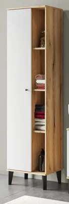 Produktbild von Badezimmer Hochschrank "Torsby" in weiß und Evoke Eiche Badschrank 51 x 190 cm