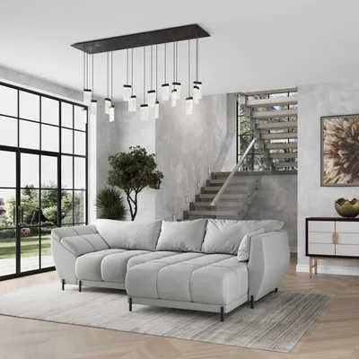 Produktbild von Masseno Ecksofa VESTANO R-S mit Schlaffunktion L-Form, Sofa mit Bettkasten, Wohnzimmersofa, Couch, Soffa, Bettsofa, Couchgarnitur- Hellgrau, MATT VELVET 83