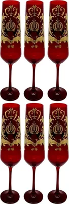 Produktbild von Pompöös by Casa Padrino Luxus Champagnerglas Set Bordeauxrot / Gold Ø 6 x H. 25 cm - Champagnergläser mit 24 Karat Vergoldung - Pompööse Gläser designed by Harald Glööckler